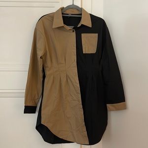Colorblock Pocket Patched Button Up Shirt Dress